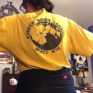 Stanley Kubrick Moon Landing Film Crew Mustard Yellow Tee T-Shirt size XL